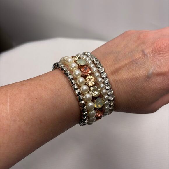 Beaded Stretch Bracelet Lot of 5 - Picture 1 of 3